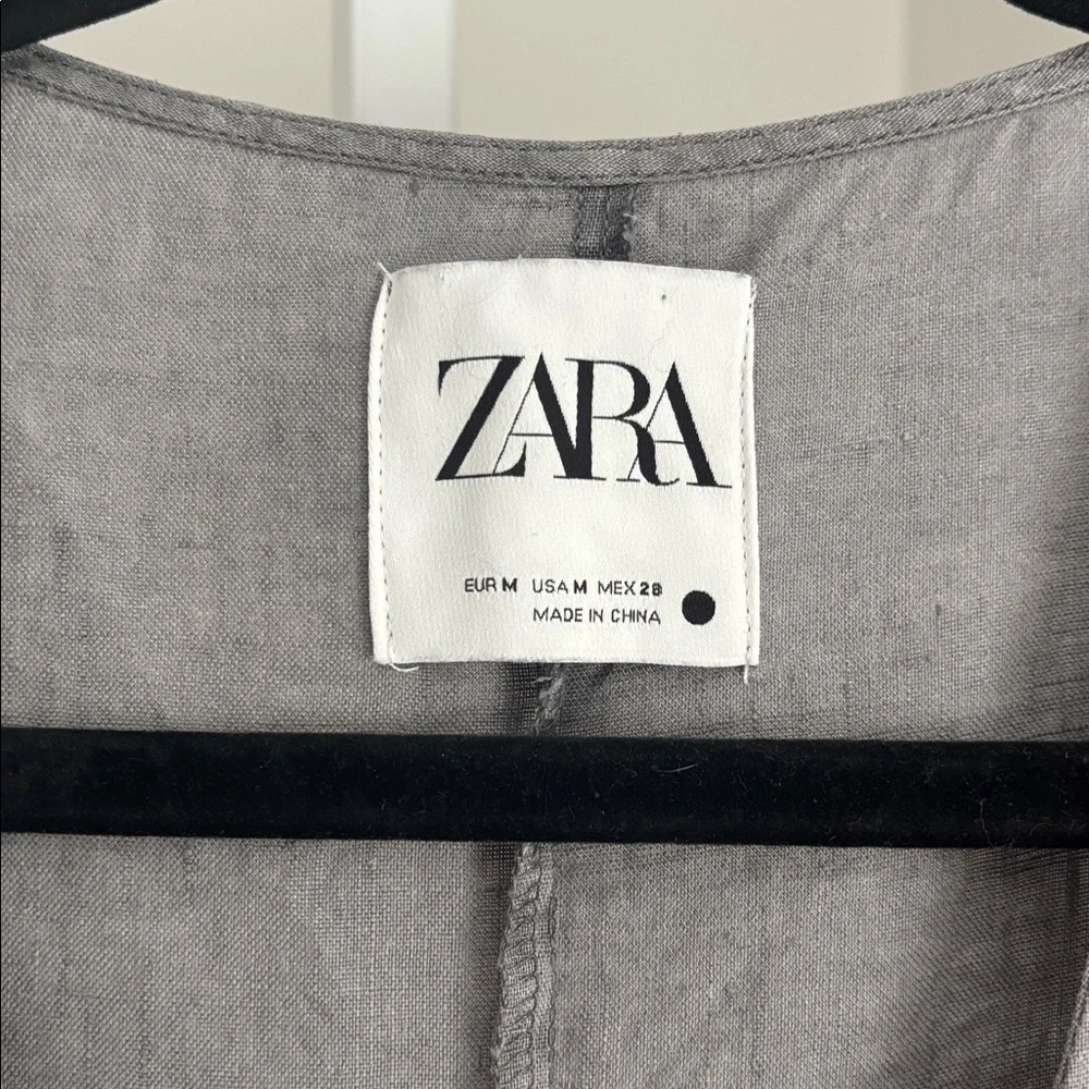 ZARA Lillian Gray Linen Jumpsuit Button-Down Linen Romper Women’s Size Medium